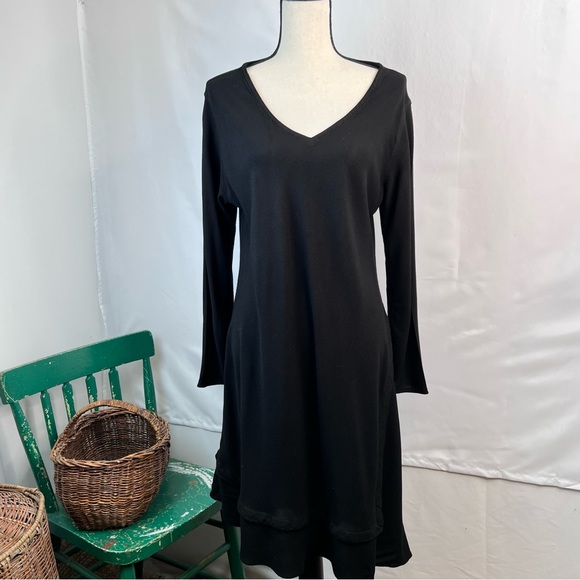 Jules of Morocco Black Long Sleeve V-Neck Lagenlook Dress Size X-Large - Picture 2 of 11